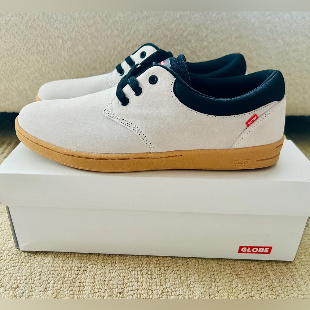 Globe Men's White and Black Sneakers with Tan Sole